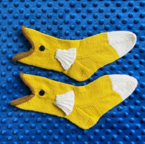 yellow socks shaped like fish